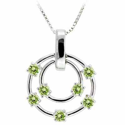 Sterling Silver Floating Olive Cubic Zirconia Double Circle Pendant