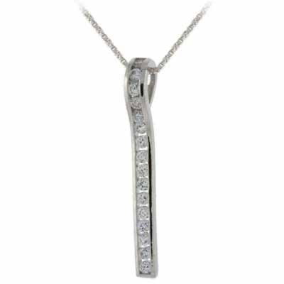 Long Designer Simulated Diamond CZ Drop Silver Slide Pendant