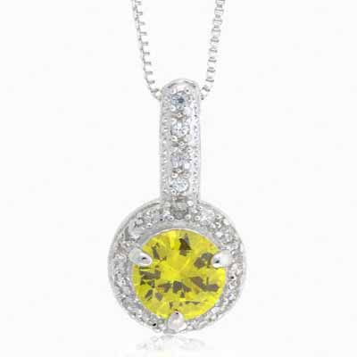 Round Yellow cz and Simulated Diamond CZ Silver Pendant