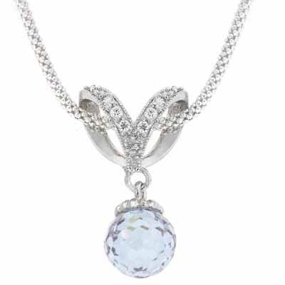 Sterling Silver Simulated Diamond CZ Briolette Lavender cz Ball Pendant