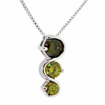Sterling Silver Past Present and Future Dark Olive Green Pendant