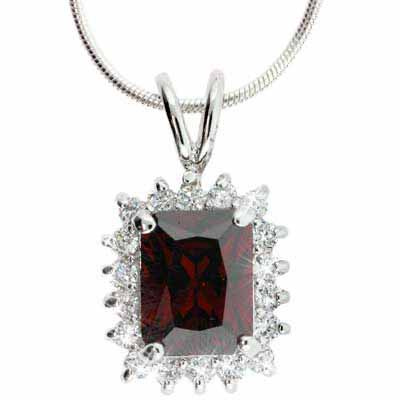 Sterling Silver Red cz and Simulated Diamond CZ Square Pendant