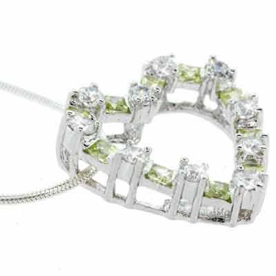 Sterling Silver Light Green and Simulated Diamond CZ Square and circle Heart Pendant