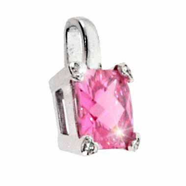 Sterling Silver Pink cubic zirconia and Simulated Diamond CZ Square Heart Pendant