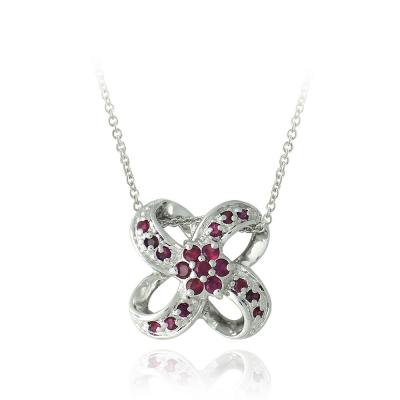 Sterling Silver Red CZ  Pinwheel Flower Pendant