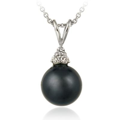 Sterling Silver Simulated Gray Pearl w/ CZ Pendant