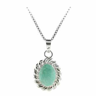 Sterling Silver Twisted Silver Border Genuine Variscite Stone Oval Pendant