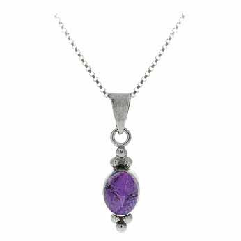 Sterling Silver Bali Bead Genuine Amethyst Stone Oval Pendant