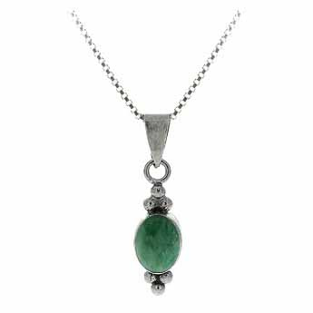 Sterling Silver Bali Bead Genuine Variscite Stone Oval Pendant