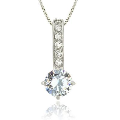 Sterling Silver .925 Large Prong Round Simulated Diamond cz Bar Pendant