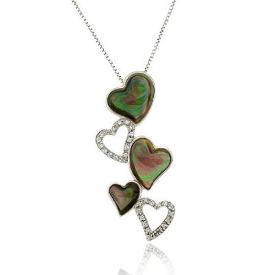 Cascade Sterling Silver .925 Genuine Gray Mother of Pearl MOP Stone Simulated Diamond cz Floating Heart Slide/Pendant
