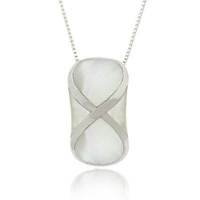 Art Deco Sterling Silver .925 Genuine Mother of Pearl MOP Stone Inlay Ribbon Design Slide/Pendant