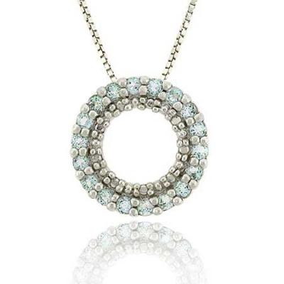 Sterling Silver .925 Genuine Blue Topaz Stone Prong Round Eternity Pendant Slide