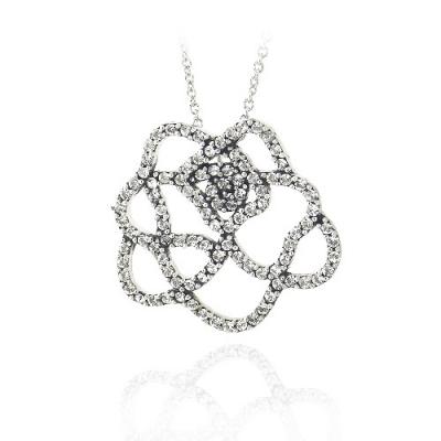 Silver Tone Crystal Rose Necklace