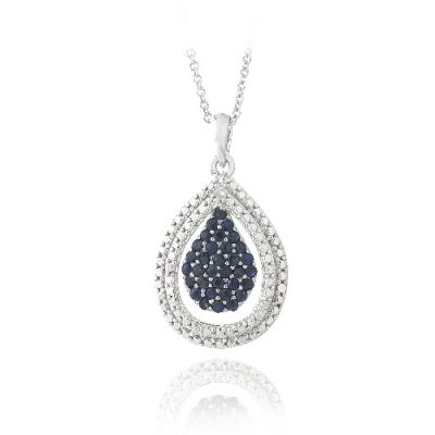 Silver Tone Diamond Accent Sapphire Double Teardrop Necklace
