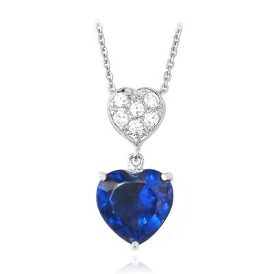 Blue & White CZ Double Heart Dangle Necklace