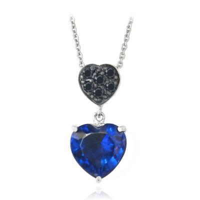 Blue & Black CZ Double Heart Dangle Necklace