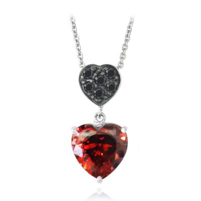 Red & Black CZ Double Heart Dangle Necklace