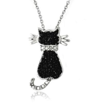 Black Diamond Accent Cat Necklace