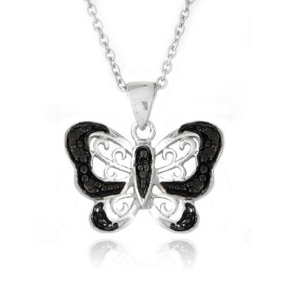 Black Diamond Accent Butterfly Necklace