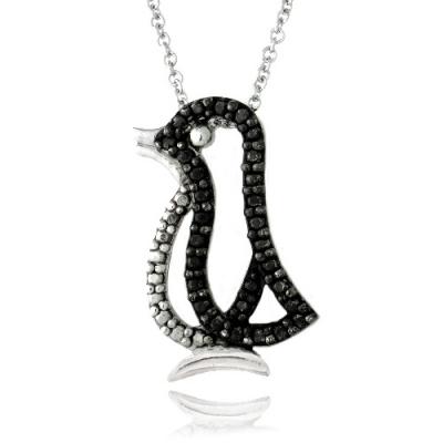 Black Diamond Accent Penguin Necklace