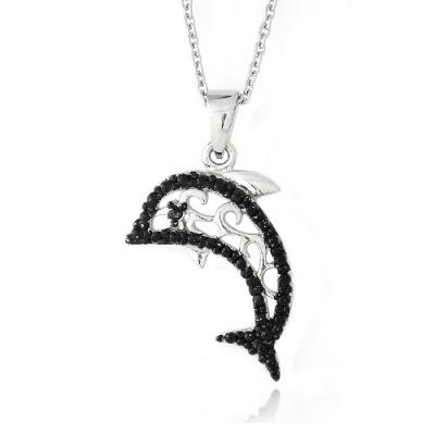 Black Diamond Accent Dolphin Necklace