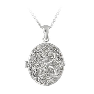 Diamond Accent Filigree Oval Locket Necklace