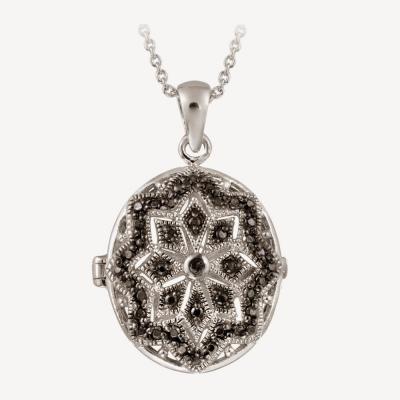 Black Diamond Accent Filigree Oval Locket Necklace