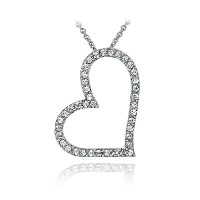 Silver Tone Swarovski Elements Open Floating Heart Necklace