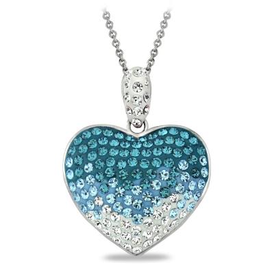 Light Blue Crystal Ombre Heart Necklce, Made with Swarovski Elements