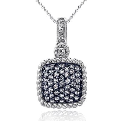 Silver Tone 1.55ct Blue & White Topaz Square Rope Pendant Necklace