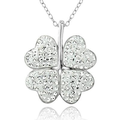 Silver Tone Clear Swarovski Elements Clover Necklace