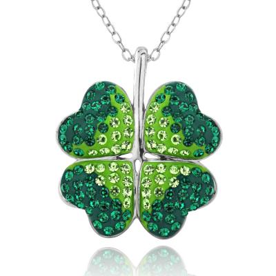 Silver Tone Green Ombre Swarovski Elements Clover Necklace