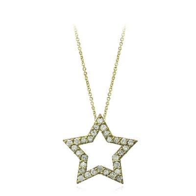 18K Gold over Sterling Silver CZ Open Star Necklace