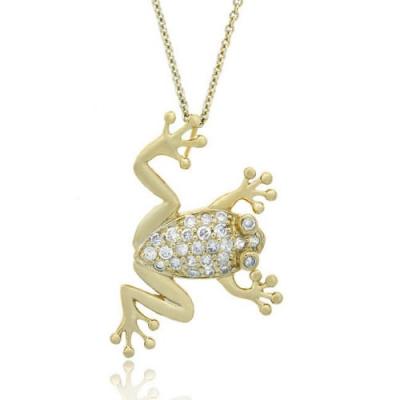 18k Gold over Sterling Silver CZ Frog Slide Pendant