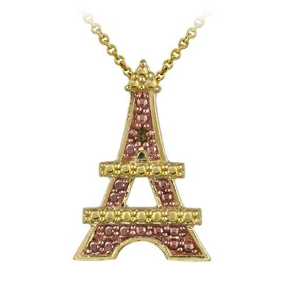 18k Two-tone Rose Gold over Silver Champagne Diamond Accent  Eiffel Tower Pendant