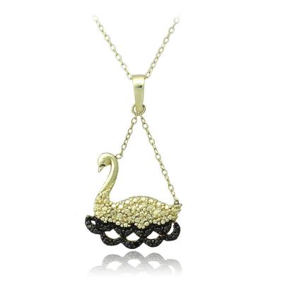 18K Gold over Sterling Silver Black Diamond Accent Swimming Swan Necklace