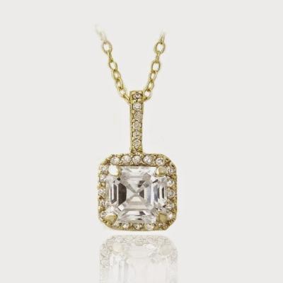 18K Gold over Sterling Silver Square CZ Necklace