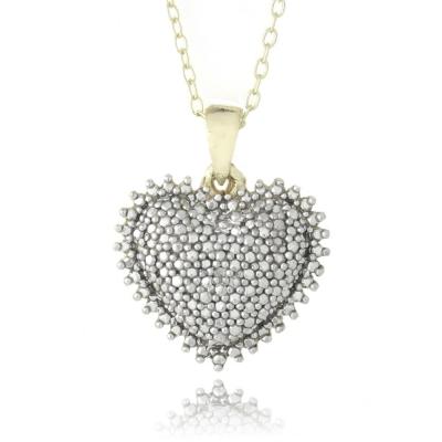 18K Gold over Sterling Silver Diamond Accent Puffed Heart Necklace