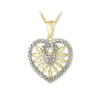 18K Gold over Sterling Silver Diamond Accent Sunburst Heart Necklace