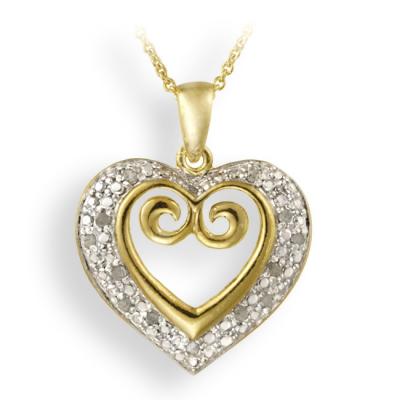18K Gold over Sterling Silver 1/8ct Diamond Swirl Heart Necklace