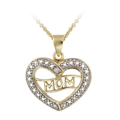 18K Gold over Sterling Silver Diamond Accent MOM Heart Pendant