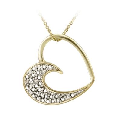 18K Gold over Sterling Silver 1/8ct Diamond Open Heart Pendant