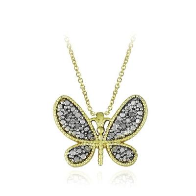 18K Gold over Sterling Silver 1/10ct Diamond Butterfly Pendant