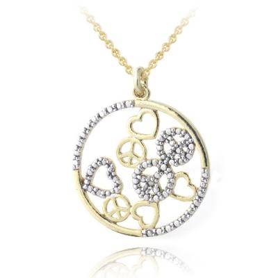 18K Gold over Sterling Silver Diamond Accent Heart & Peace Circle Pendant