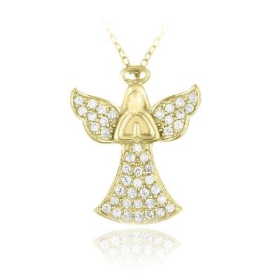Gold Tone over Sterling Silver CZ Praying Angel Necklace