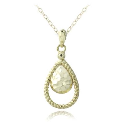 Gold Tone over Sterling Silver Hammered Teardrop Necklace