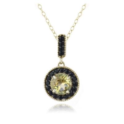 18K Gold over Sterling Silver 2.5ct Citrine & Black Spinel Round Dangle Necklace