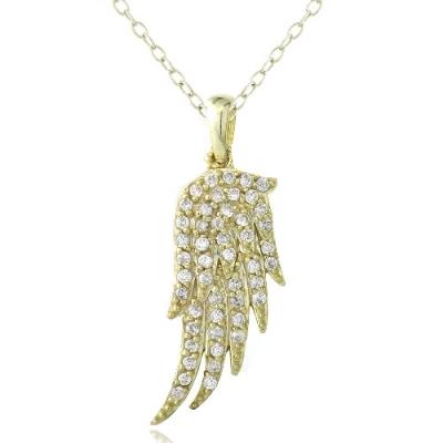 Gold Tone over Sterling Silver CZ Angel Wing Necklace