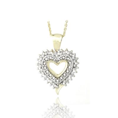 18K Gold over Sterling Silver 1/8 Ct Diamond Heart Necklace